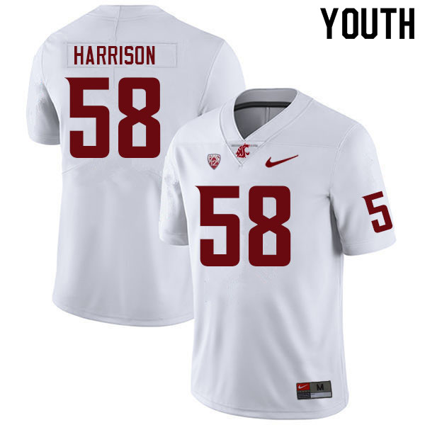Youth #58 Daniel Harrison Washington State Cougars College Football Jerseys Sale-White - Click Image to Close